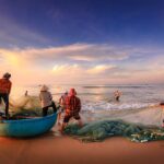 pescatori, rete da pesca, barca, mare