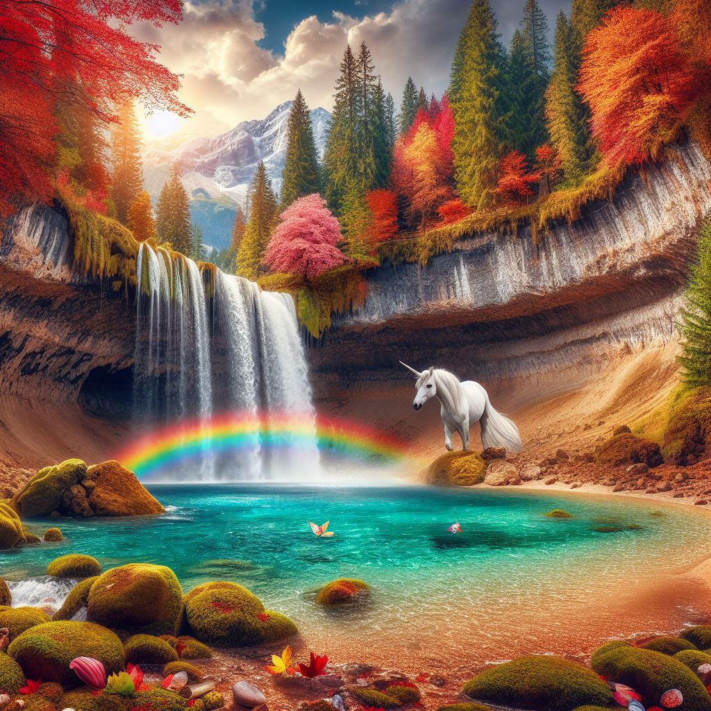 un unicorno e un arcobaleno