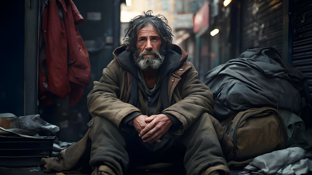 ai generated, man, homeless, senza tetto