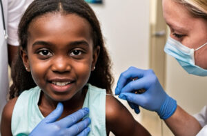 bimba di colore mentre fa il vaccino