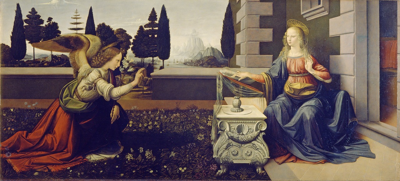 the annunciation, leonardo devinci, virgin mary