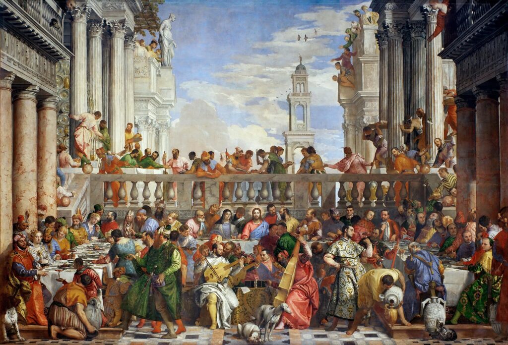 Wedding Feast at Cana (1563). Oil on canvas, 6.77 × 9.94 m (267 × 391 in). Louvre, Paris