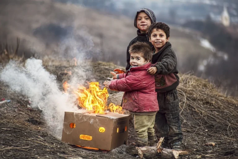 bambini poveri si scaldano